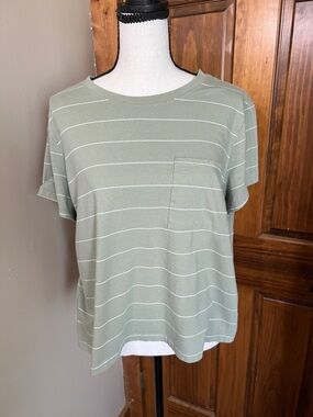 Arizona Jean Company Sage Green Striped Crop Top